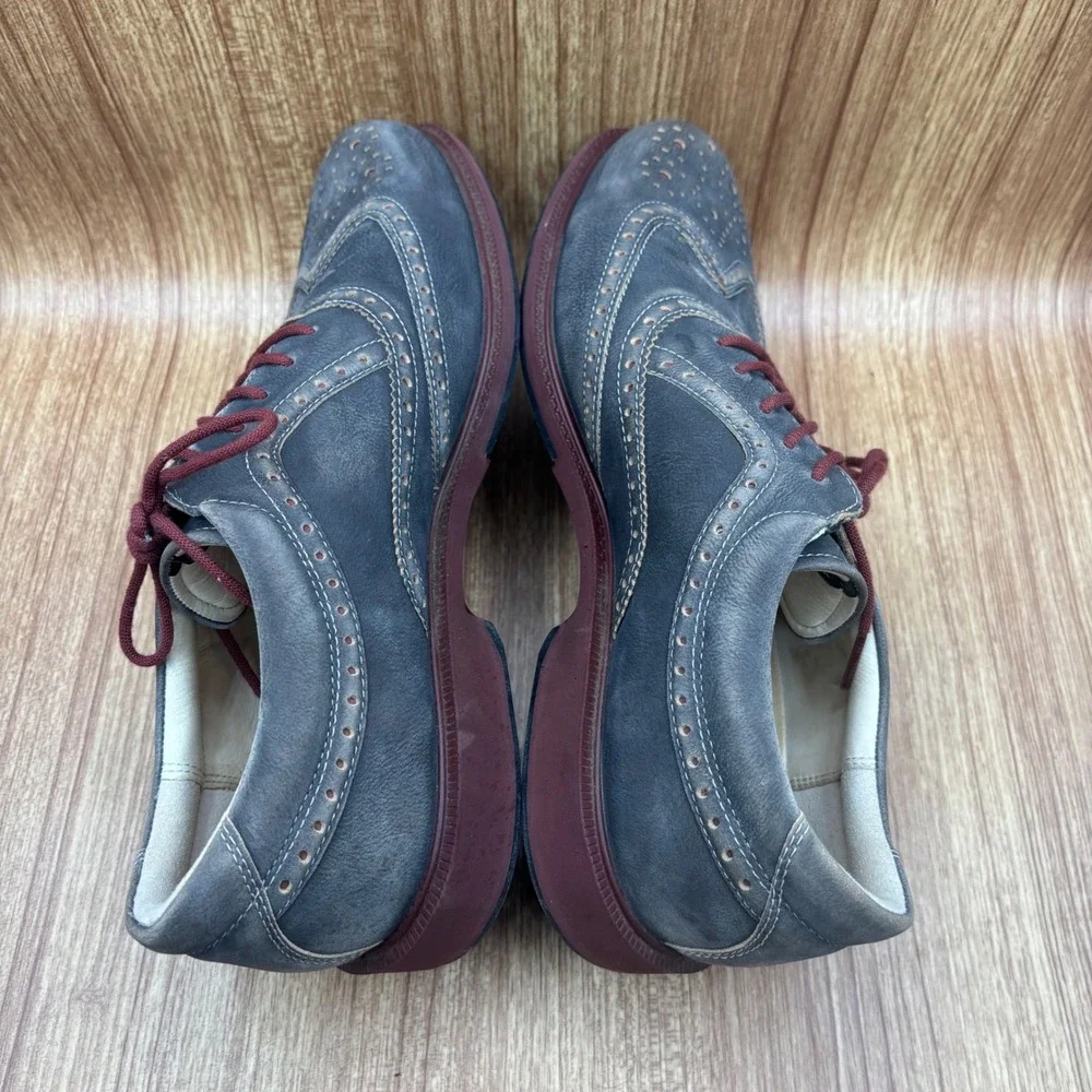 ECCO Tour Hybrid Golf Oxford Mens Gray Port Size 42‎ Leather Brogue Spiked Sole